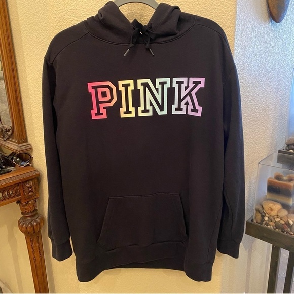 PINK VICTORIA’S SECRET Women Black PINK Spellout Hoodie Size Small - Picture 1 of 6